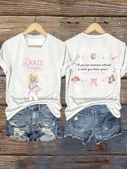 V-Neck Retro Dolly Queen Of Country If You See Someone Without A Smile Give Them Yours Print T-Shirt