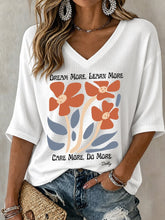 V-Neck Retro Dolly Dream More, Learn More, Care More, Do More Print T-Shirt