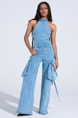 DON'T YOU DARE DENIM JUMPSUIT IN BLUE