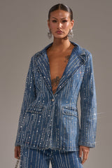NEVER COME DOWN RHINESTONE DENIM BLAZER
