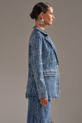 NEVER COME DOWN RHINESTONE DENIM BLAZER