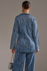 NEVER COME DOWN RHINESTONE DENIM BLAZER