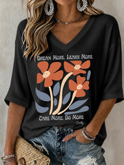 V-Neck Retro Dolly Dream More, Learn More, Care More, Do More Print T-Shirt