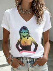 V-Neck Retro Dolly Queen Of Country Print T-Shirt