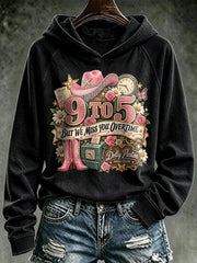 Retro 9 To But We Miss You Overtime Print Hoodie