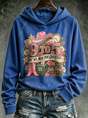Retro 9 To But We Miss You Overtime Print Hoodie