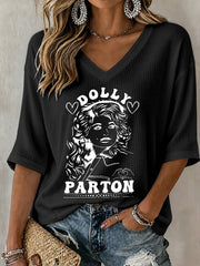 V-Neck Retro Dolly Print T-Shirt