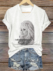 V-Neck Retro I Will Always Love You Print T-Shirt