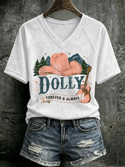 V Neck Retro Dolly Forever And Always Country Music Print T-Shirt
