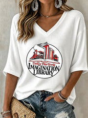 Women's Casual Printed Waffle Top