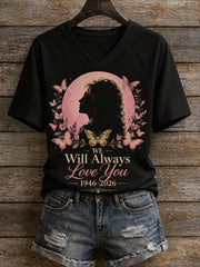 Women's "We Will Always Love You" Print V-Neck T-Shirt