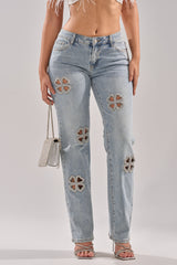 DIVINE FEMININE ENERGY RHINESTONE DETAIL JEANS