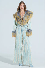 GET OUT OF MY WAY DENIM FUR JUMPSUIT
