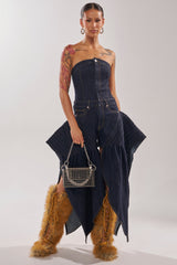 NO ONE LIKE ME DENIM ROMPER IN DARK BLUE DENIM