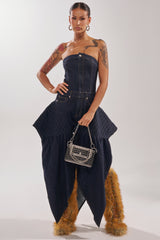 NO ONE LIKE ME DENIM ROMPER IN DARK BLUE DENIM