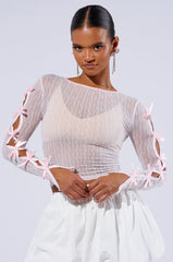 FEMININE DESIRES LONG SLEEVE TOP IN LIGHT PINK