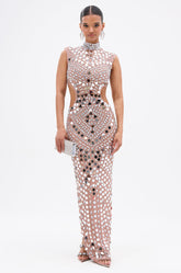 QUEEN OF EVERYTHING MIRRORED MAXI DRESS IN SILVER