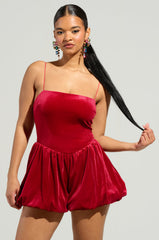 THIS MOMENT VELVET ROMPER IN RED