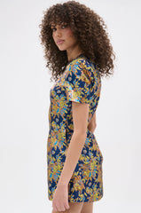 BLUE IS THE NEW BLACK BROCADE MINI DRESS