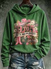 Retro 9 To But We Miss You Overtime Print Hoodie