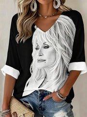 Women's Casual Printed Waffle Top