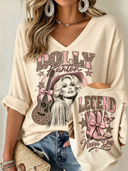 Women's Country Music Legend Tribute Print V Neck Top