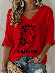 V-Neck Retro Dolly Print T-Shirt
