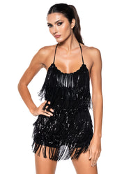 FLAPPER FRINGE ROMPER IN BLACK