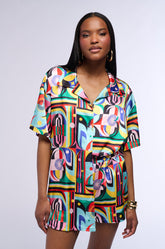 ON THE BOARDWALK SATIN BUTTON DOWN BLOUSE