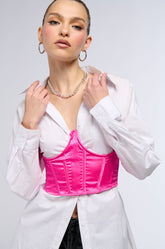 SATIN UNDERBUST CORSET BELT IN HOT PINK
