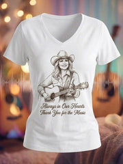 Women's Dolly Parton Tribute Print  V-Neck Short-Sleeve T-Shirt