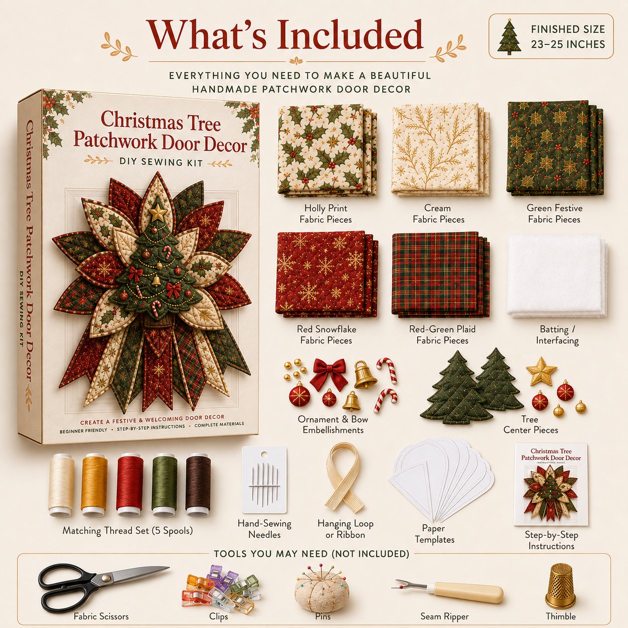 ⭐ 🎄 Christmas Sale 50% OFF 🎉 – DIY Quilted Christmas Door Hanging Kit for Festive Holiday Home Deco