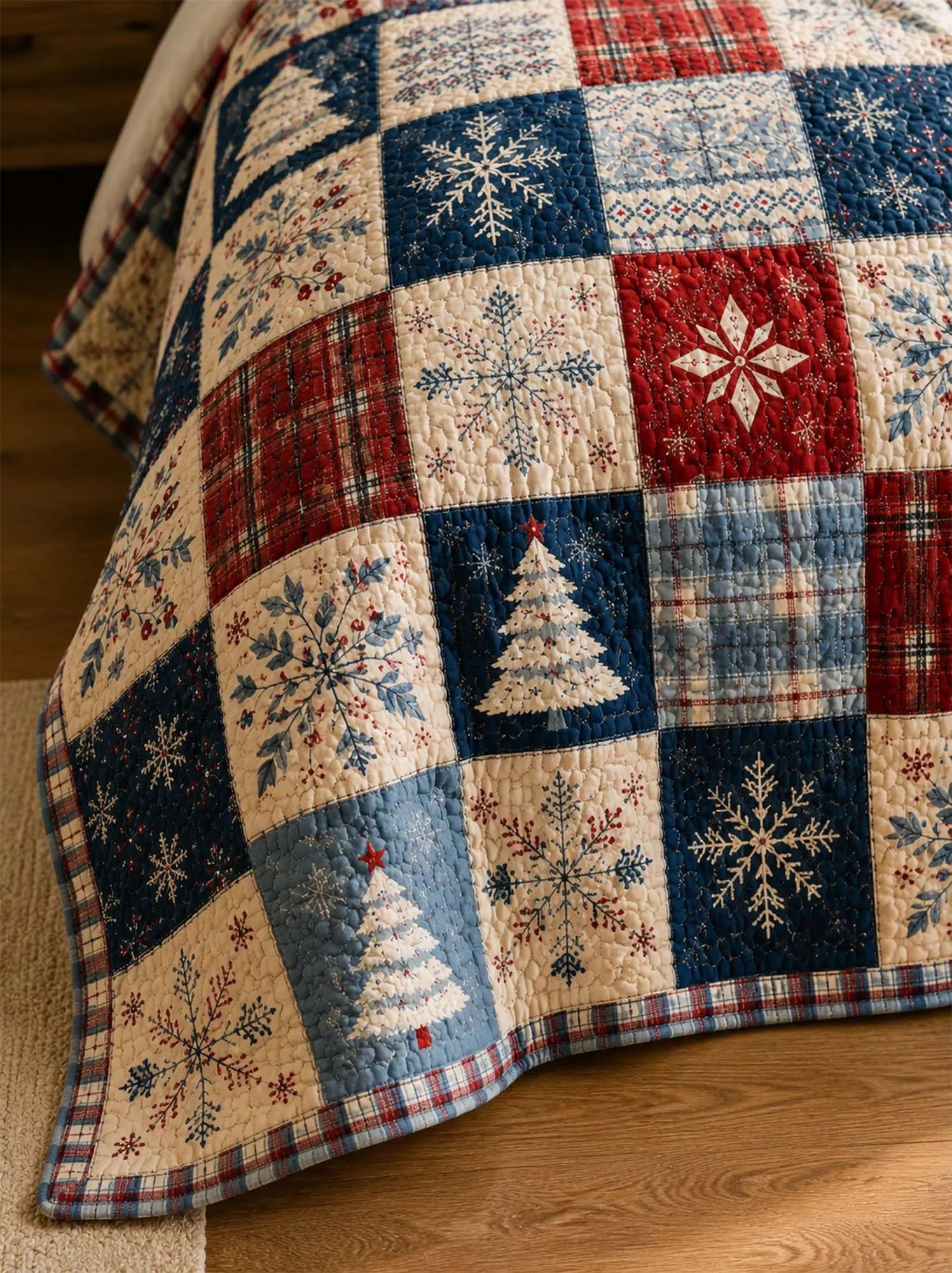 Snowflake Christmas Patchwork Quilted 3-Piece Bedding Set