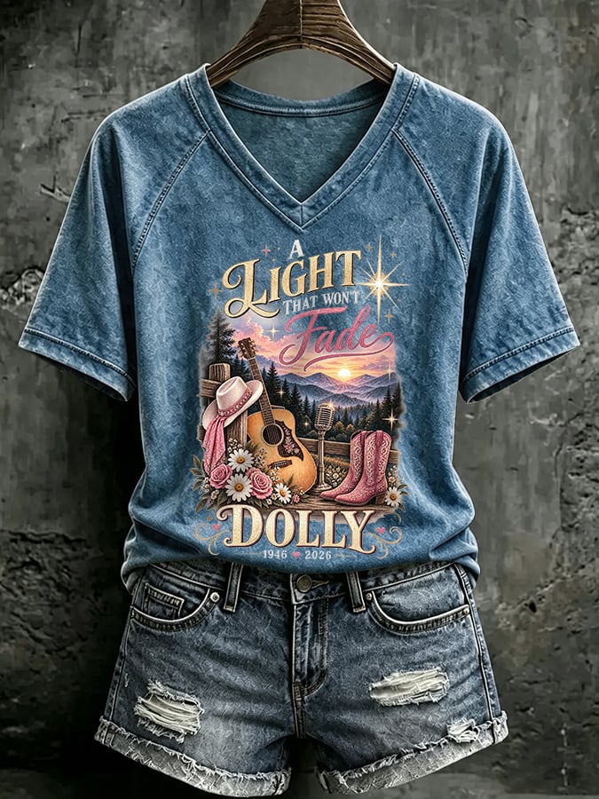 V Neck Retro Great Smoky Mountains A Light That Won't Fade Print T-Shirt