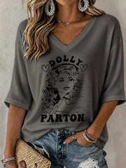 V-Neck Retro Dolly Print T-Shirt