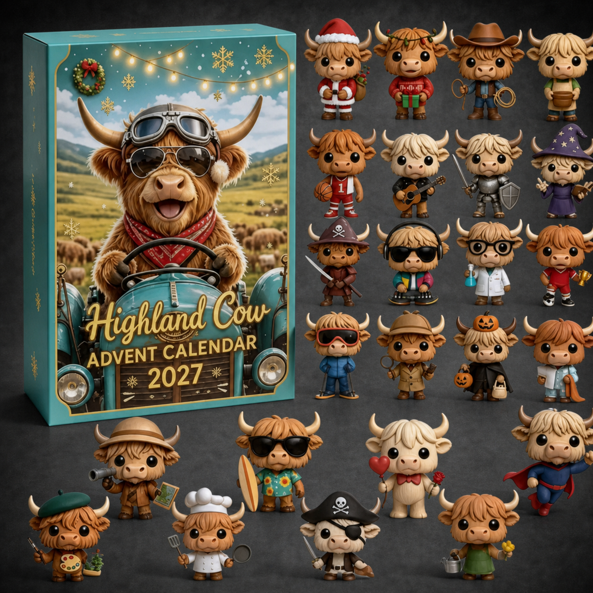 2027 Highland Cow Advent Calendar - 24-Day Countdown with Collectible Figurines