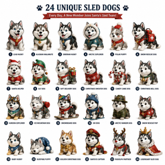 🎄🐕Christmas Gift For Kids – 24 Days Sled Dog Surprise Calendar With Cute Arctic Puppy Collection