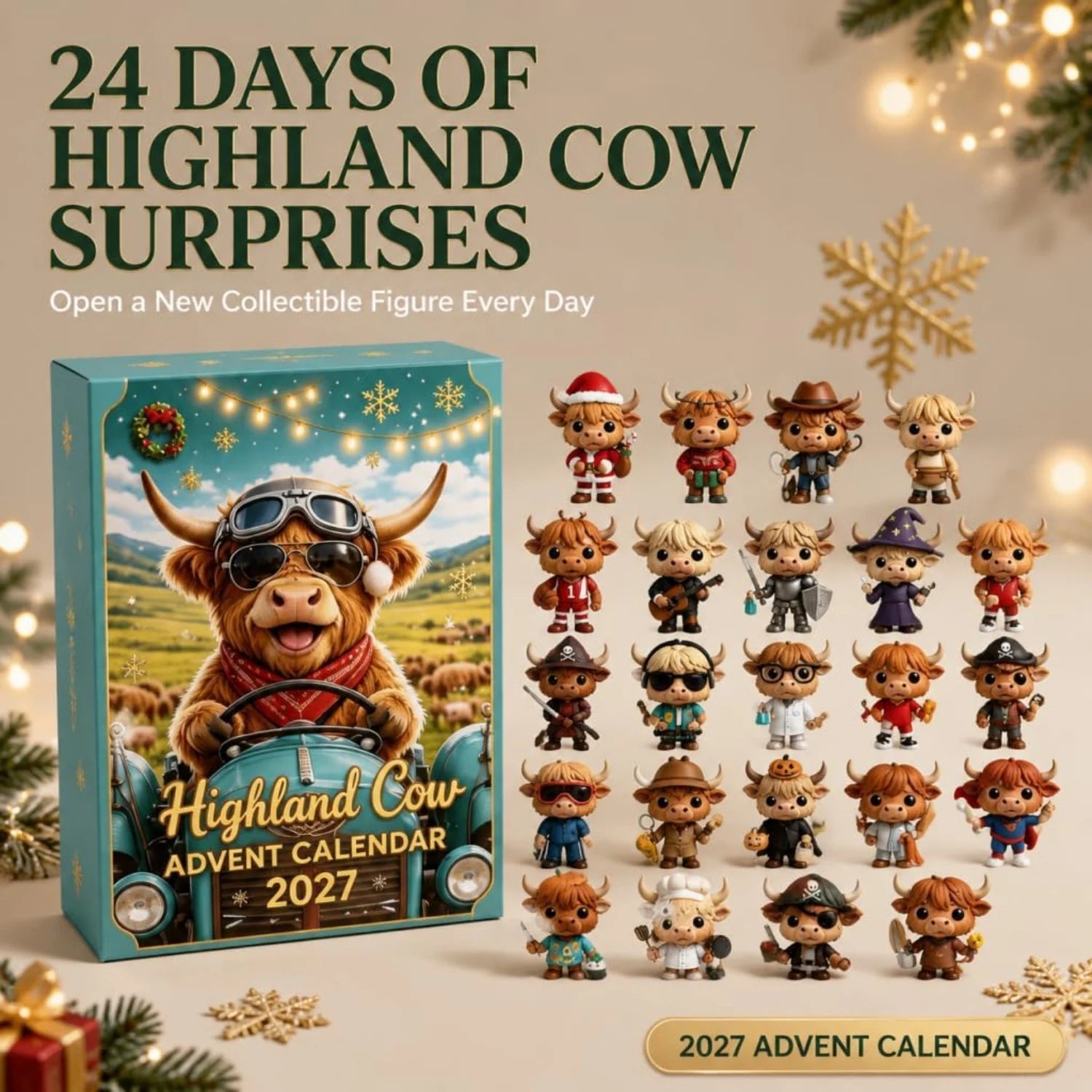 2027 Highland Cow Advent Calendar - 24-Day Countdown with Collectible Figurines
