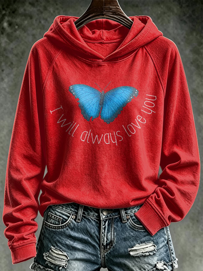 Retro Butterfly I Will Always Love You Print Hoodie