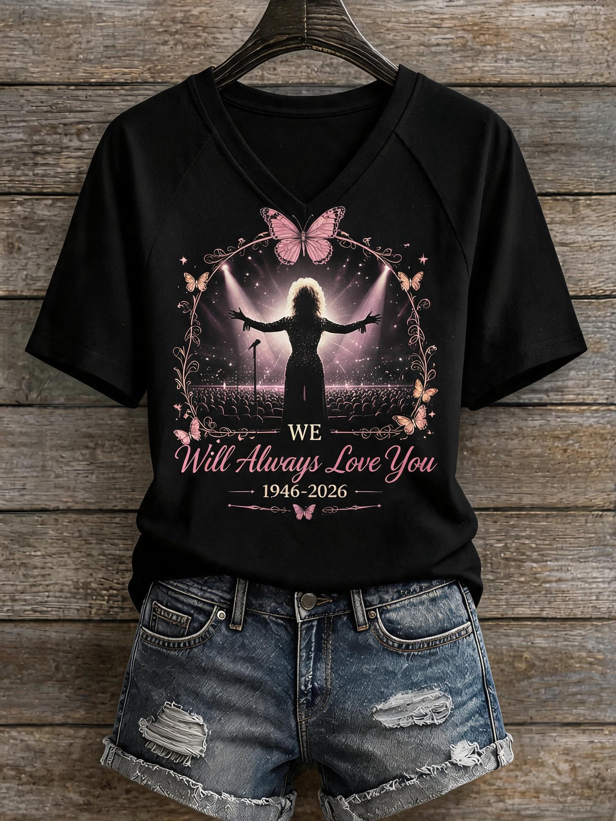 Women's "We Will Always Love You" Print V-Neck T-Shirt
