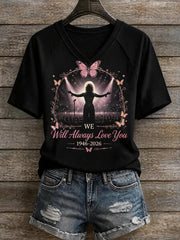 Women's "We Will Always Love You" Print V-Neck T-Shirt