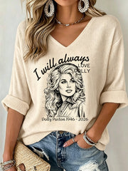 Women's Country Music Legend Tribute Print V Neck Top