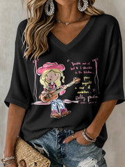 V-Neck Retro Tumble Out Of Bed & I Stumble In The Kitchen... Pour Myself A Cup Of Ambition Print T-Shirt