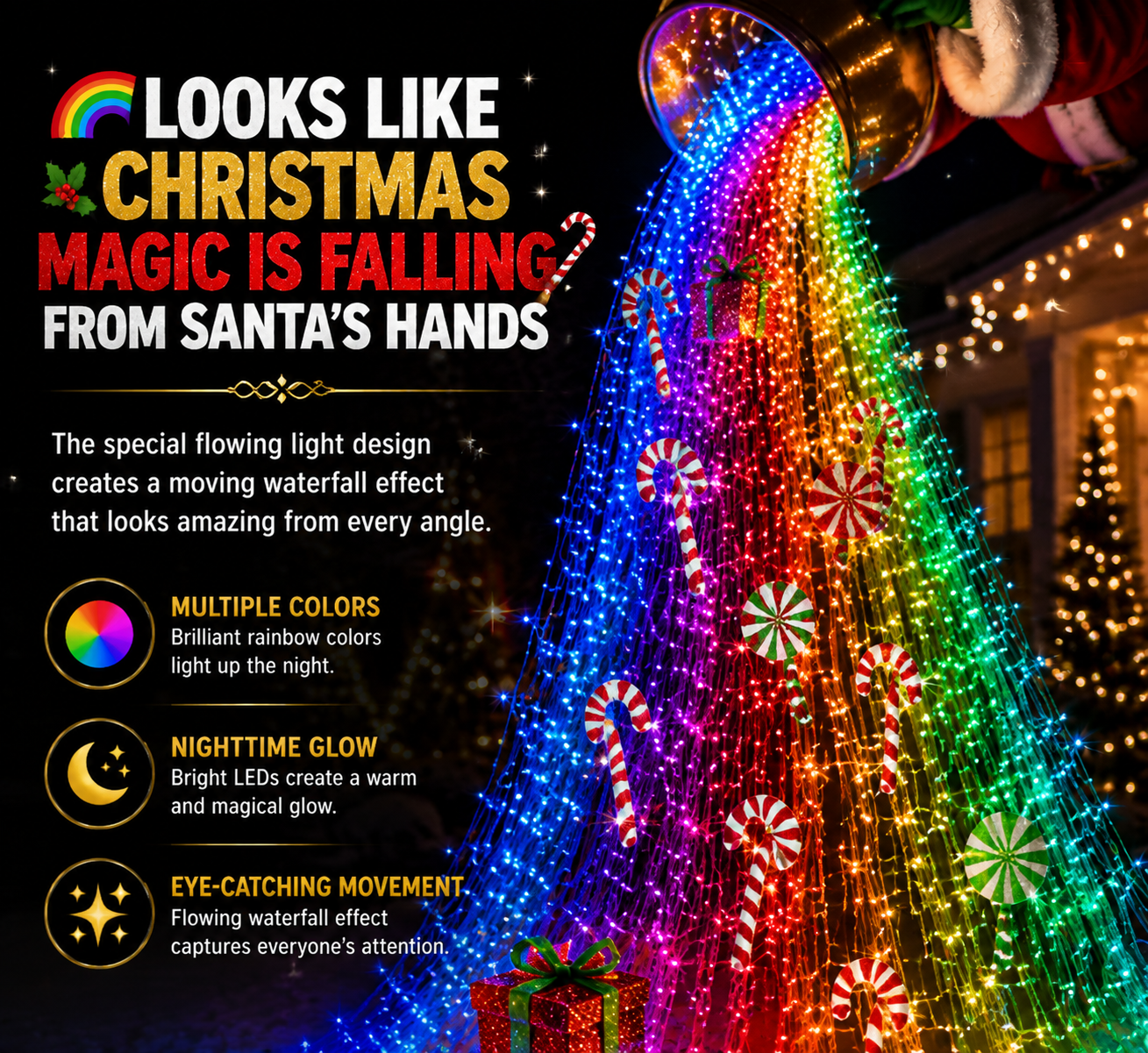 🎅 Santa’s Magical Sweet Treat | Solar Powered Flowing LED Christmas Garden Decoration