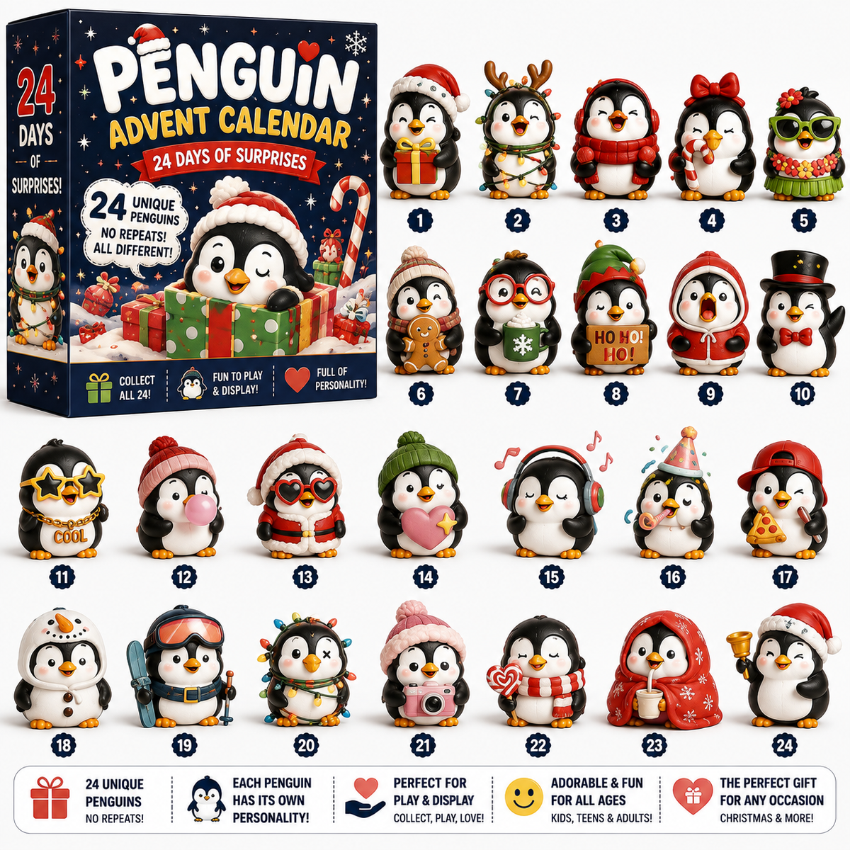 🐧 24 Days of Penguin Surprises Advent Calendar – 24 Unique Penguins, 3 Fun Editions