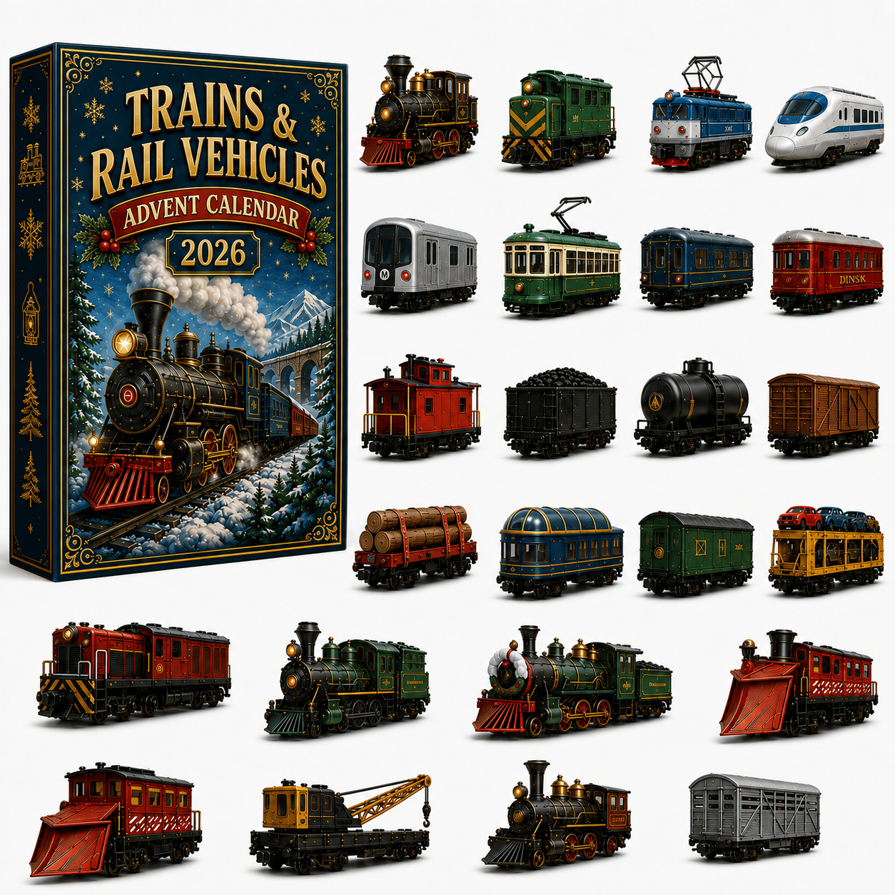 ⏰Christmas Early Bird 50% OFF-🎄🚂Trains & Rail Vehicles Advent Calendar 2026 – 24 Railway Surprises