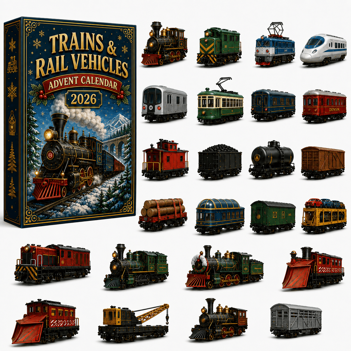 ⏰Christmas Early Bird 50% OFF-🎄🚂Trains & Rail Vehicles Advent Calendar 2026 – 24 Railway Surprises