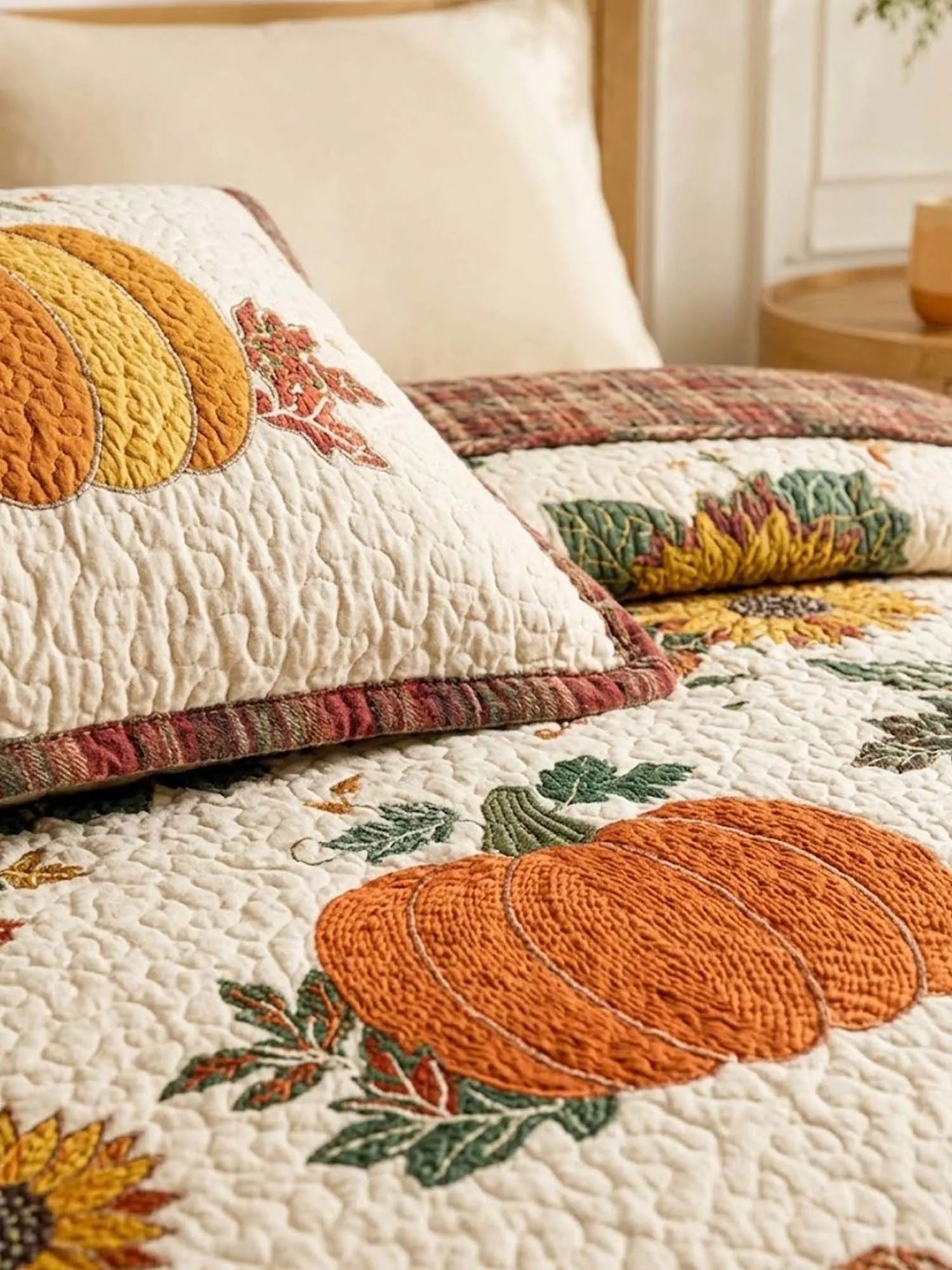 Vibrant Pumpkin Patch 3‐Piece Quilted Bedding Set