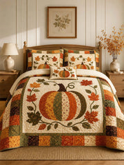 Patchwork Pumpkin Autumn Harvest Quilted 3-Piece Bedding Set