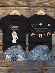 V-Neck Retro Dolly Queen Of Country If You See Someone Without A Smile Give Them Yours Print T-Shirt